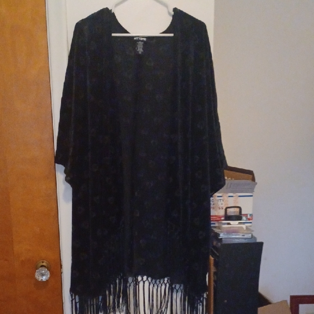 Black Fringe Kimono Cardigan